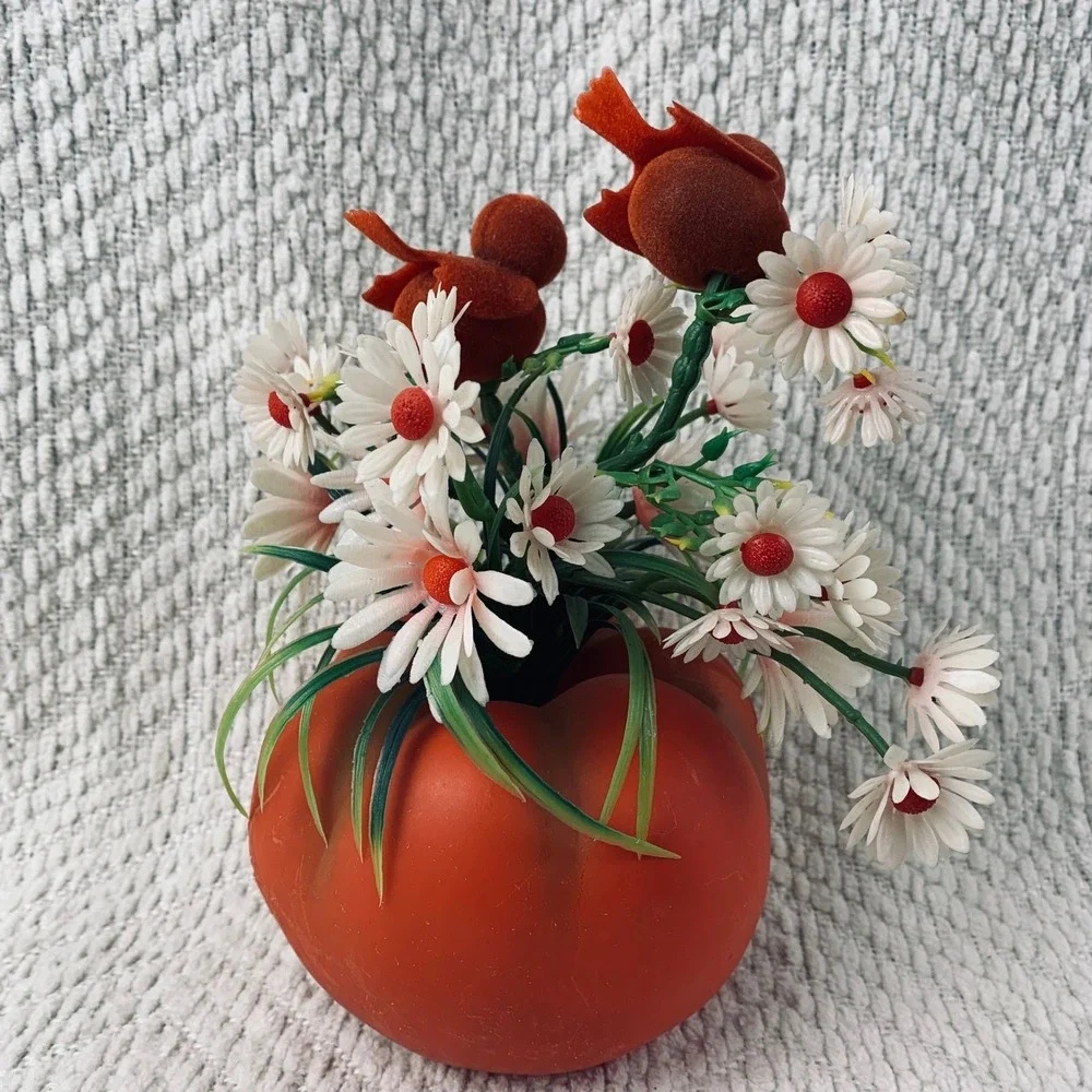 Vtg Christmas Home Decorative Products Tomato Floral Arrangement Flocked Birds‎